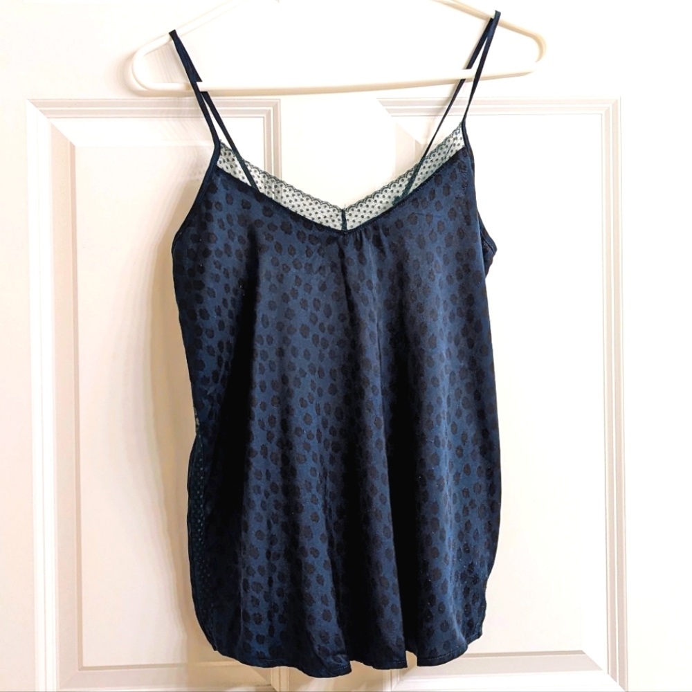 Aerie Lace Trim dark green/blue tank with black leopard print